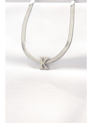 ® 316L Çelik K Harfli Silver Renk İtalyan Zincirli Kolye