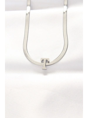 ® 316L Çelik T Harfli Silver Renk İtalyan Zincirli Kolye