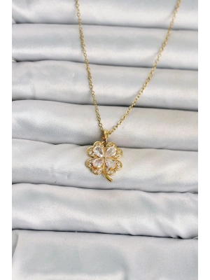 316L Çelik Zincir Gold Renk 4 Yapraklı Yonca Model Kadın Kolye