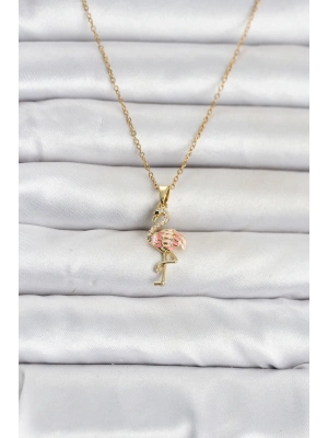 316L Çelik Zincir Gold Renk Flamingo Model Kadın Kolye