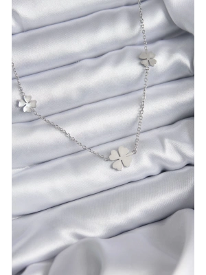 ® 316L Çelik Zincir Gümüş Renk Yonca Model Kadın Kolye