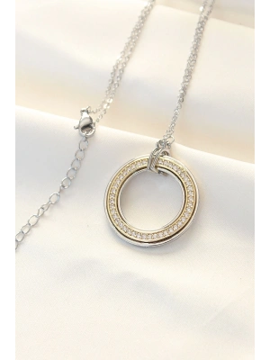 316L Çelik Zirkon Taşlı Çift Renkli Tifany Kolye