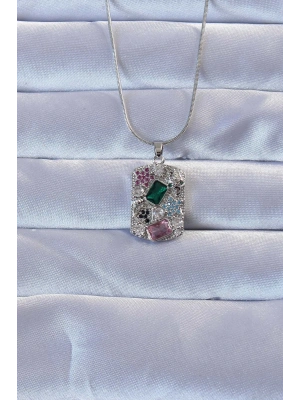 ® 316L Gümüş Renk Çok Renkli Zirkon Taşlı Vintage Kolye