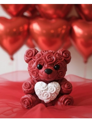 ® 3D Baskı Kalpli Ayıcık 10cm Romantik Masaüstü Dekor