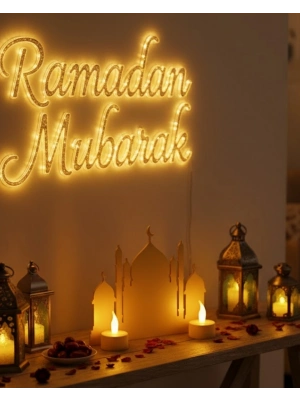 ® 3D Cami Siluet Dekor 2 Pilli Mum Dahil Ramazan Masa Üstü