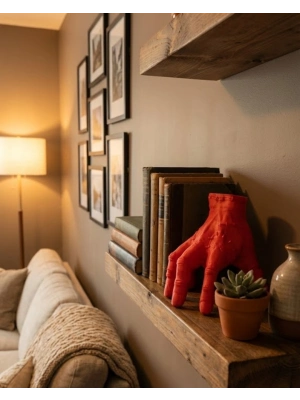 ® 3D Dekoratif Kırmızı El Biblo 17x16 cm Modern Ev Aksesuarı