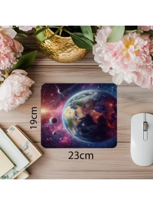 3D Dünya ve Yörüngeler Mouse Pad - 19x23 cm 2 mm Dikdörtgen İthal Baskılı Mouse Pad