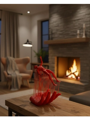 ® 3D El İnsan Figürü Kırmızı Minimal Modern Ev ve Ofis Dekoru 12x18 cm