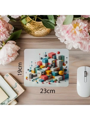 3D Geometrik Küplerle Renkli Mousepad - 19x23 cm 2 mm Dikdörtgen İthal Baskılı Mouse Pad