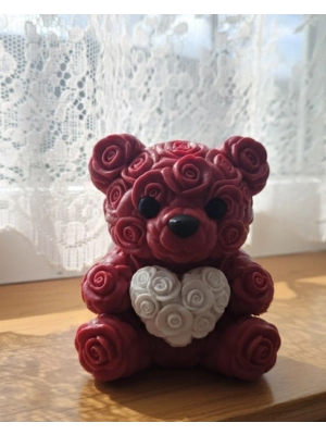 ® 3D Gül Tasarımlı Kalp Ayıcık 10cm Şık Dekoratif Biblo