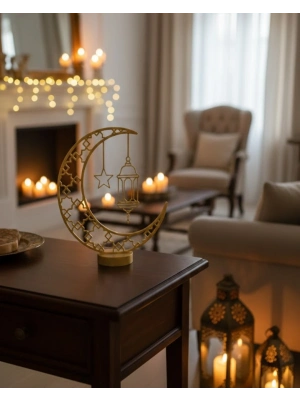 ® 3D Hilal Cami Dekor 20x20 cm Özel Baskı Masa Üstü Süs