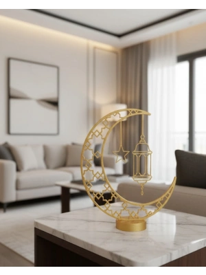® 3D Hilal Cami Dekor Özel Baskı 20x20 cm Şık Masa Üstü