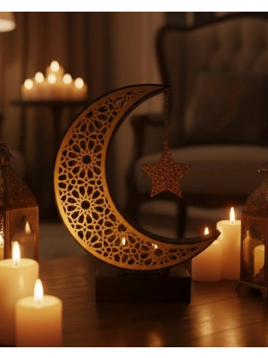 ® 3D Hilal Yıldız Dekoratif Obje 23x23 cm Modern ve Manevi Tasarım