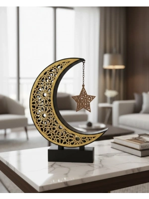 ® 3D Hilal Yıldız Masa Üstü Dekor 23x23 cm Ramazan Konsept Tasarım