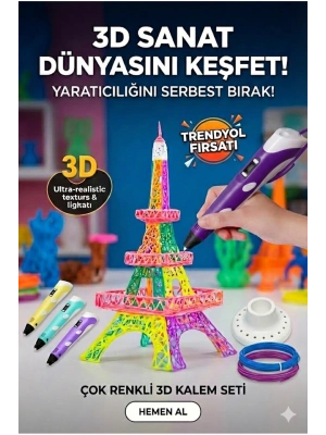 ® 3D Kalem Seti (MOR ) Dijital Göstergeli + 3 Renk Filament Hediyeli Eğitici Yazıcı ABS/PLA Uyumlu