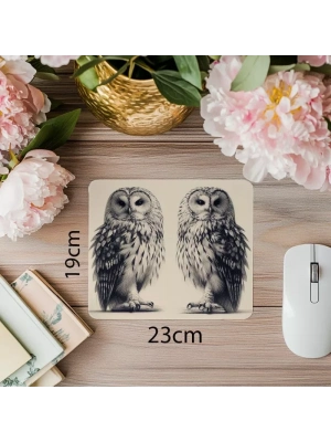 3D Kalemle Çizilmiş Tüylü Baykuş Mouse Pad - 19x23 cm 2 mm Dikdörtgen İthal Baskılı Mouse Pad