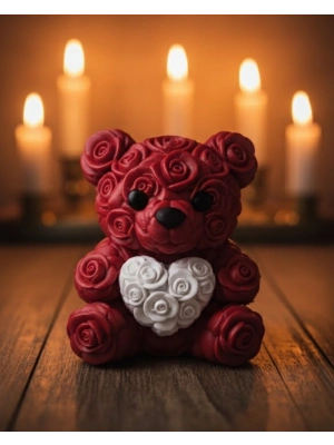 ® 3D Kalp Ayıcık 10 cm Gül Detaylı Dekoratif Hediye Obje