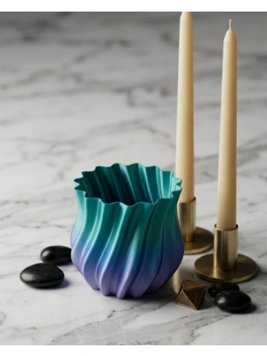 3D KIVRIMLI VAZO MAVİ