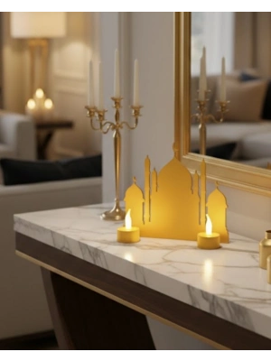 ® 3D Ramazan Cami Dekor 2 Mumlu Işıklı Masa Üstü Biblo