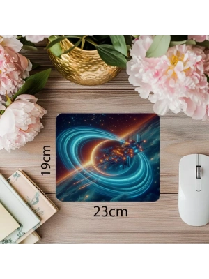3D Uzay Manzaralı Neon Mouse Pad - 19x23 cm 2 mm Dikdörtgen İthal Baskılı Mouse Pad