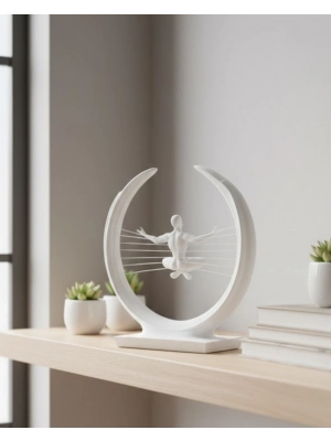 ® 3D Zen Heykeli Beyaz Ay İçinde Meditasyon Figürü Dekoratif Obje