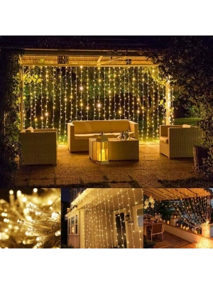 3x2 Perde Led Sarı Işık Plastik Kancalı