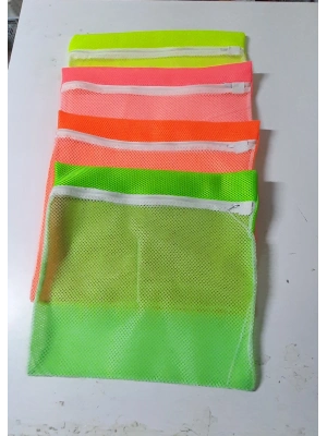 4 Adet 4 Renk  Fermuarlı - Hassas Çamaşır Terlik  Ayakkabı Yıkama Filesi Büyük Boy