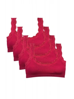 4 Adet Dantel Nakış İşlemeli Pedli Bambu Kadın Büstiyer Bordo