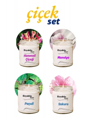 4 Adet Doğal Özel Seri Kokulu Dekoratif Kavanoz Mum 4X210 cc - Çiçek Seti - RYL