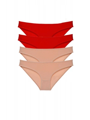 4 adet Eko Set Likralı Kadın Slip Külot Kırmızı Ten