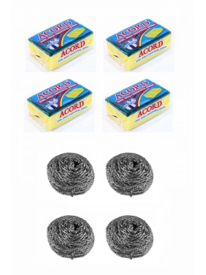 4 Adet Endüstriyel Bulaşık Teli ve 4 Adet Endüstriyel Çok Amaçlı Bulaşık Süngeri Seti