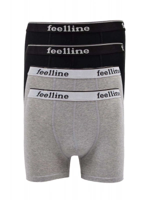 4 adet Feelline Siyah ve Gri Pamuklu Doğal Likralı Erkek Boxer