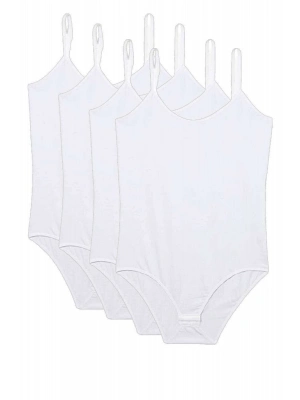 4 Adet İp Askılı Kadın Çıtçıtlı Body Beyaz