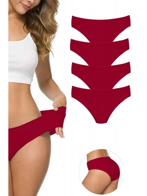 4 Adet Kadın Dikişsiz Lazer Kesim Esnek İz yapmayan Külot Bordo