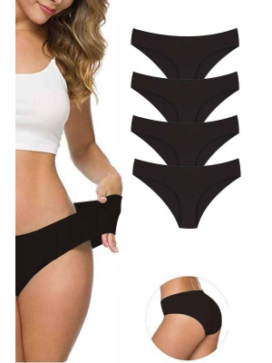 4 Adet Kadın Dikişsiz Lazer Kesim Esnek İz yapmayan Külot Siyah