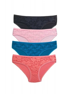 4 Adet Önü Dantelli Transparan Kadın Slip Külot S218
