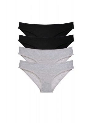 4 adet Süper Eko Set Likralı Kadın Slip Külot Siyah Gri