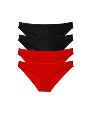 4 adet Süper Eko Set Likralı Kadın Slip Külot Siyah Kırmızı