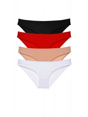 4 adet Süper Eko Set Likralı Kadın Slip Külot Siyah Kırmızı Ten Beyaz
