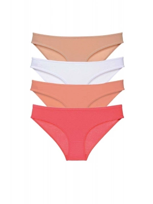 4 adet Süper Eko Set Likralı Kadın Slip Külot Ten Beyaz Pudra Fuşya
