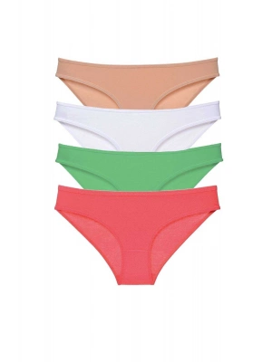4 adet Süper Eko Set Likralı Kadın Slip Külot Ten Pudra Yeşil Fuşya