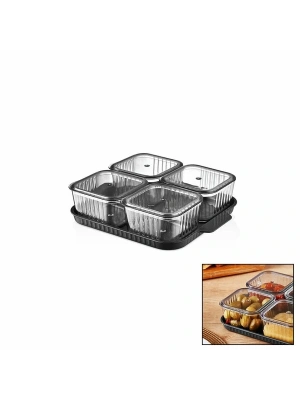 4 Bölmeli Akrilik Pratik Sızdırmaz Kapaklı Tepsili Kahvaltılık Seti