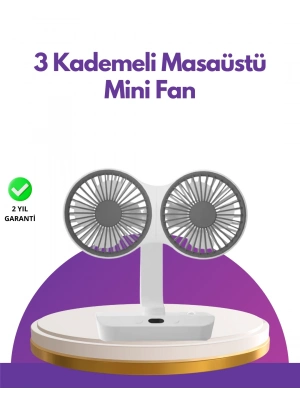 4 Kademeli Hız Ayarlı USB Şarjlı Çift Taraflı Masaüstü Vantilatör
