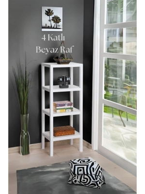 4 Katlı Beyaz Raf Kitaplık & Banyo Düzenleyicisi 100 cm-BRNS0047