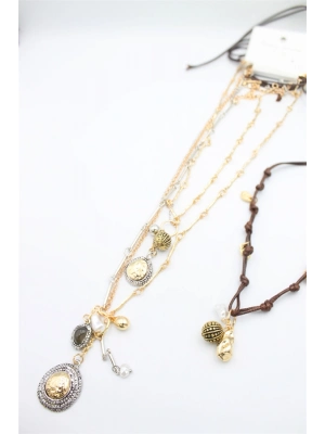 4lü Metal İp Set Kolye - Altın