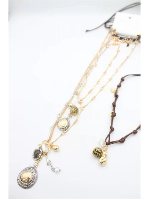 4lü Metal İp Set Kolye - Altın
