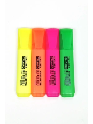4lü Neon Renk İtalyano Fosforlu Kalem Ergonomik Tasarım Kolay Kullanım Fosforlu İşaret Kalemi