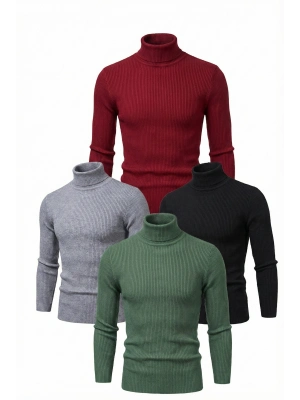 4lü Siyah, Bordo, Gri, Haki   Kaşkorse Boğazlı Full Likralı Fitilli Body Kazak