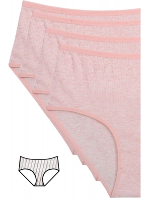 4lü Yeni Seri Renkli Yüksek Bel Fitilli Ribana Bato Külot Pembe