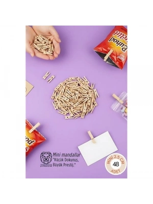 ® 48 Adet Mini Ahşap Mandal 2,5 cm - Fotoğraf Sunum, Paketleme ve Dekoratif Not Tutucu Seti